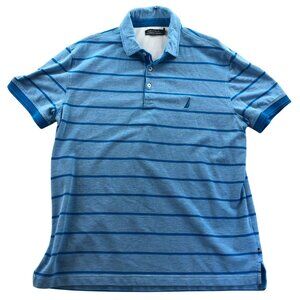Nautica Mens Polo Shirt Large Striped Short Sleeve Classic Casual Travel Blue